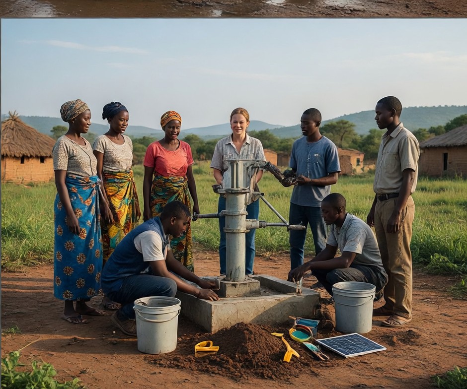 Field team collaborating on a water project