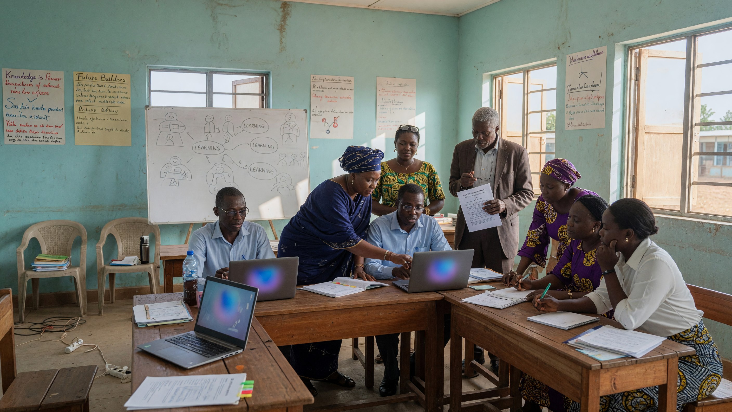 Teachers collaborating during a practical AI workshop